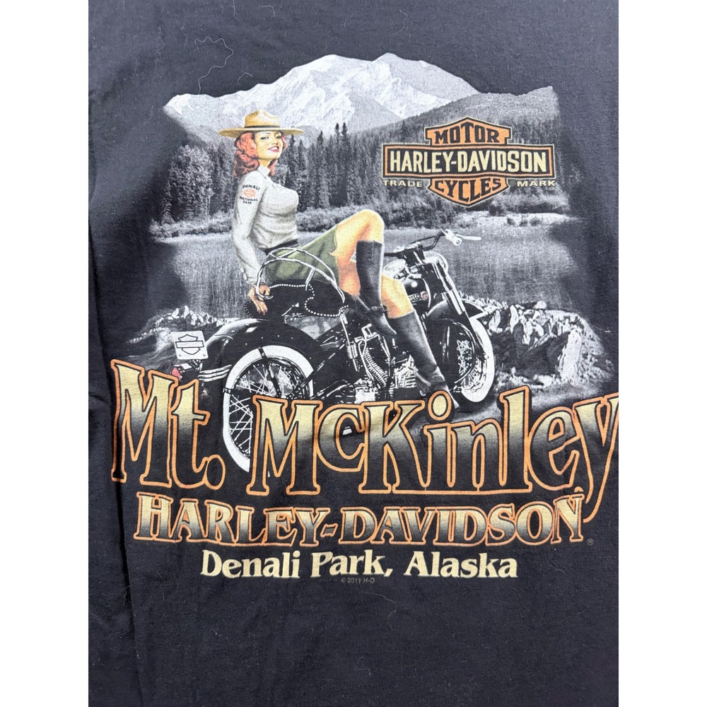 Harley-Davidson T-Shirt Mens Large Black 2011 Ride Alaska Mt McKinley Denali Tee